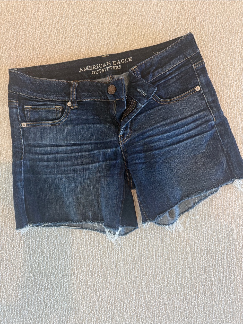 American Eagle Outfitters Navy Blue Frayed Hem Denim Shorts